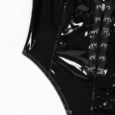 Catena Nera - Lack-Bondage-Bodysuit mit Goldketten
