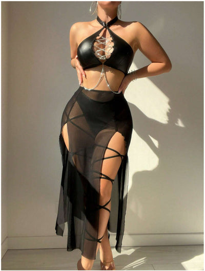 Catena Scura - Lingerie-Set mit Straps & Mesh