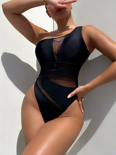 Corpo Luce - Schwarzer One-Shoulder Monokini mit Mesh