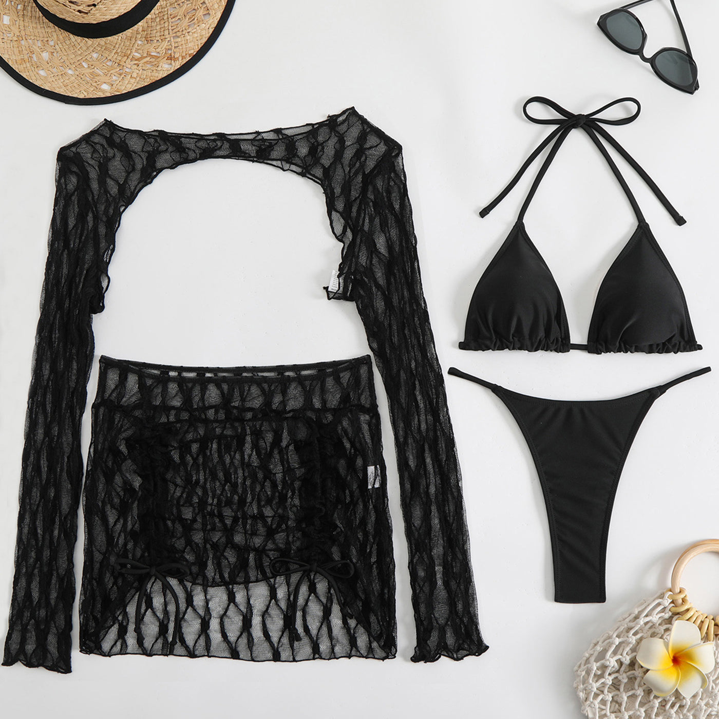 Nero Seducente – 4-Teiliges Mesh-Bikini-Set