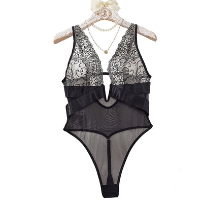 Vera Notte - Schwarzer Mesh-Spitzen-Body mit Stickerei
