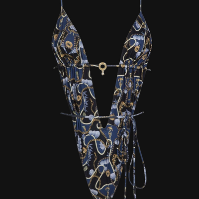 Blu Catena – Tiefer V-Monokini & Rücken-Schnürung